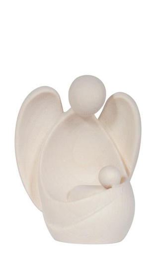 [BLD-57EGA09N] Statue Ange Gardien assis - bois sculp./natur - 6,5cm