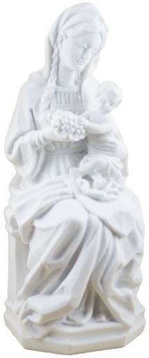 [BLD-93VER650WT] Statue Vierge & enfant/grappe en albâtre - 19cm/blanc