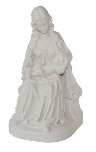 [BLD-93VGA664WT] Statue Vierge/assise en albâtre - 19cm/blanc
