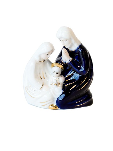 [BLD-94FAM1209BFG] Statue Ste Famille - porcelaine/bleu foncé doré - 9cm