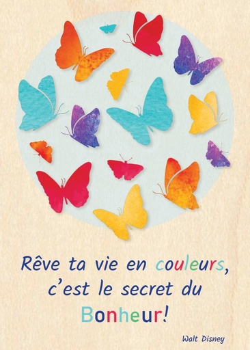 [CRT-04WC001] Carte en bois - 10x14cm - Rêve ta vie en couleurs,...