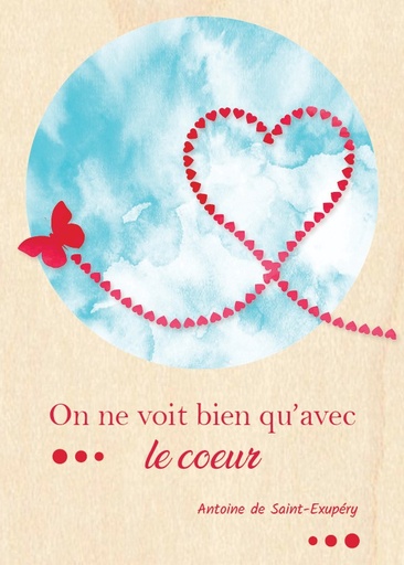 [CRT-04WC007] Carte en bois - 10x14cm - On ne voit bien qu'avec le coeur