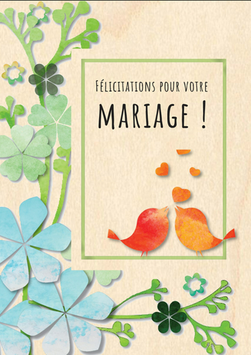 [CRT-04WC011] Wenskaart hout - 10x14cm - Félicitations pour votre mariage !