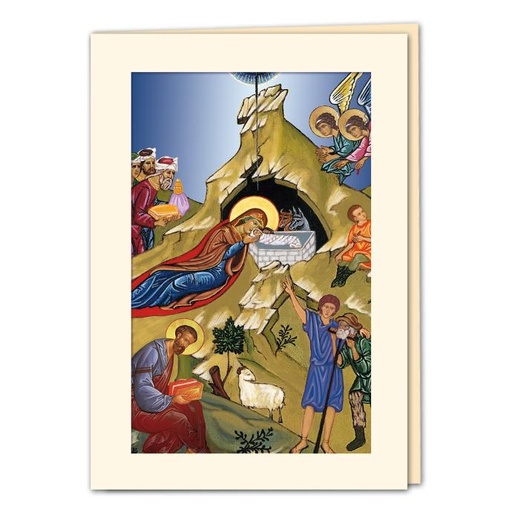 [CRT-18VIT158] Carte double vitraile - Nativité - 10,5x15cm/cello+enveloppe