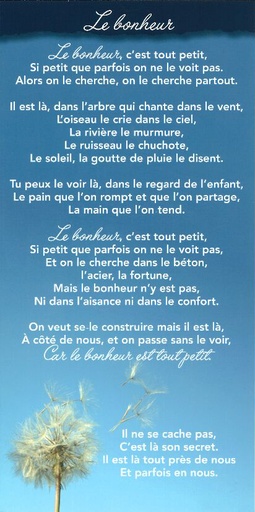 [CRT-31CT016] Tekstkaart 10,5x21cm + enveloppe - Le Bonheur