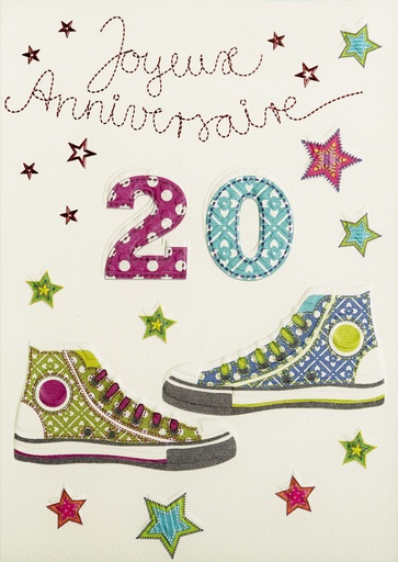 [CRT-50ANN32435] Carte double/cello+enveloppe - 'Joyeux annivers 20ans' (120x170mm)