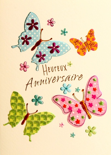 [CRT-50ANN32973] Carte double Heureux Anniversaire 12x17cm/cello+enveloppe