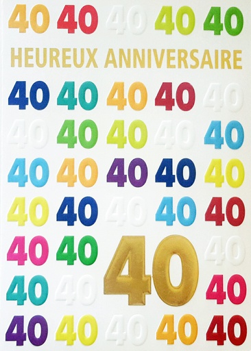 [CRT-50ANN33157] Wenskaart Heureux anniversaire '40' - 12x17cm/cello+omslag