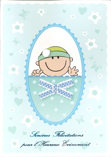 [CRT-50NAI32221] Wenskaart Sincères félicitations pour... - 12x17cm/cello+oms