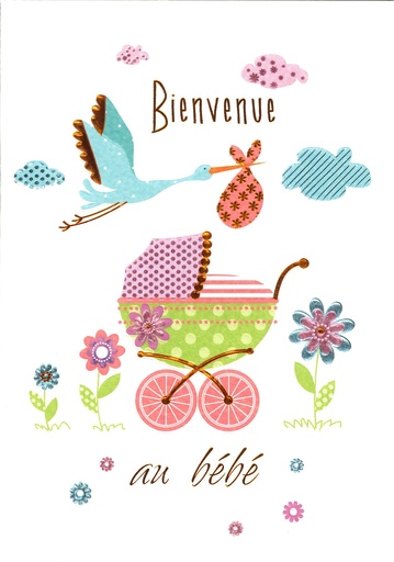 [CRT-50NAI32987] Carte double Bienvenue au bébé - 12x17cm/cello+enveloppe