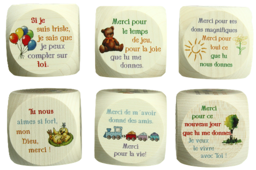 [DBL-41FR01] Dobbelsteen - kindergebedjes - Frans/49mm/meerkleurig