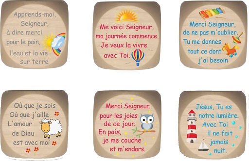 [DBL-41FR05] Dobbelsteen - kindergebedjes - Frans/39mm/meerkleurig