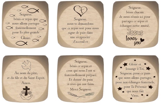 [DBL-52TABFR] Gebetswurfel mit französischen Texten - natur - Schrift schw