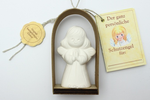 [ENG-01WT107DE] Big standing angel in bow porcelain - German/T-700-0