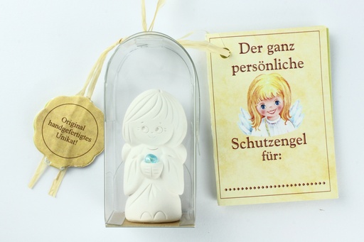 [ENG-01WT117DE] Schutzengel weiss mit imm.Kristal Stein in cello - Deutschem
