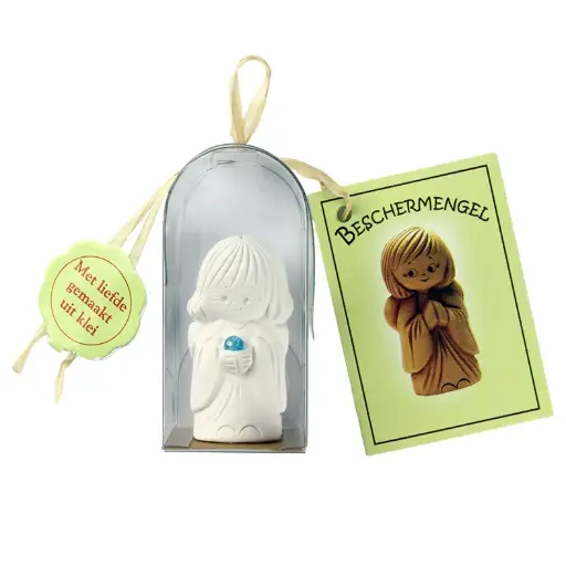 [ENG-01WT117NL] Beschermengel TC wit/imm. cristal steentje - in cello verpakking - Nederlandse tekst - assorti