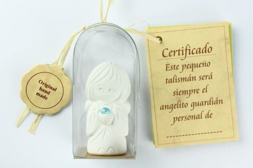 [ENG-01WT117SP] Beschermengel TC wit/imm. cristal steentje - in cello verpakking - Spaanse tekst - assorti