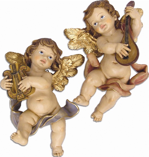 [ENG-47E012] Ange Mural Harpe Et Luth  - 21 cm