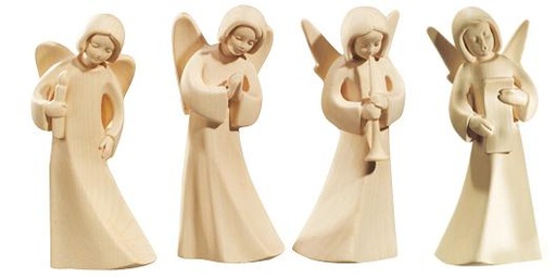 [ENG-69MOD6N] Assortiment (4) engeltje/modern - houtsnij/natuur H 6.5cm