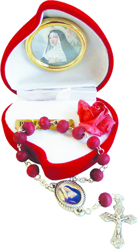 [ETU-09RIT1004RD] Etui coeur Ste Rita/dizainier parfumé - rouge