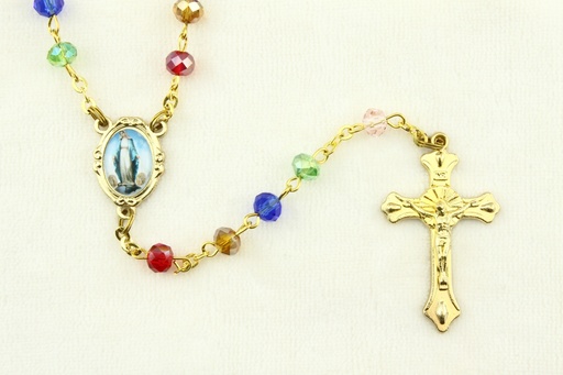 [RZK-09M001] Chapelet - im. cristal/chaîne doré - multi couleur (⌀ 6mm)