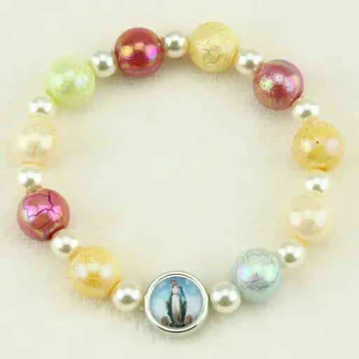 [ARM-09M02] Bracelet elastique - imitation perle - multi couleur (Ø10, 6mm)