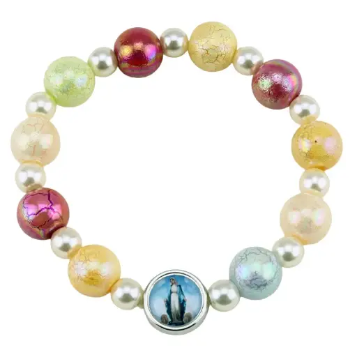 [ARM-09M02] Bracelet elastique - imitation perle - multi couleur (Ø10, 6mm)