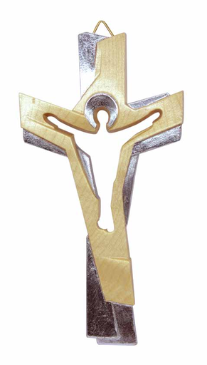 [GIR-82BCR 2] CROIX BOIS MODERNE ARGENT 15*7.5 CM