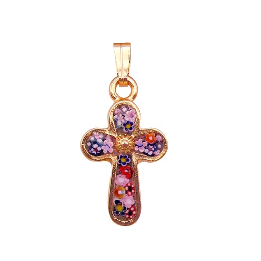 [GIR-82MOC 10] MOSAIQUE BIZANTINE PENDENTIF CROIX ARRONDIE 2*1 CM AVEC BOITE