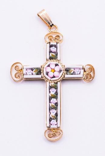 [GIR-82MOC1] MOSAIQUE BIZANTINE PENDENTIF CROIX BLANC 4*2,5 CM AVEC BOITE