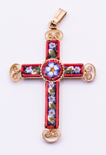 [GIR-82MOC 2] MOSAIQUE BIZANTINE PENDENTIF CROIX ROUGE 4*2,5 CM AVEC BOITE