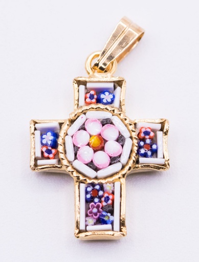 [GIR-82MOC 5] MOSAIQUE BIZANTINE PENDENTIF CROIX BLANC 2*1,5 CM AVEC BOITE