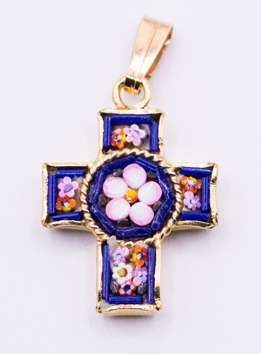 [GIR-82MOC 8] MOSAIQUE BIZANTINE PENDENTIF CROIX BLEU MARINE 2*1,5 CM AVEC BOITE