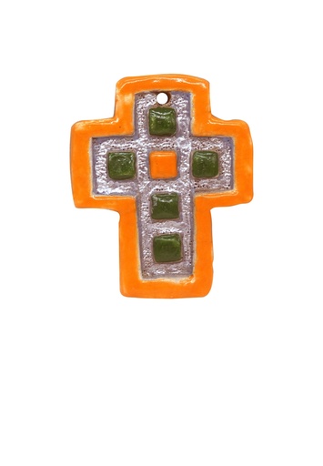 [GIR-82RAC 4] CROIX CERAMIQUE RAKU ORANGE 8*6 CM