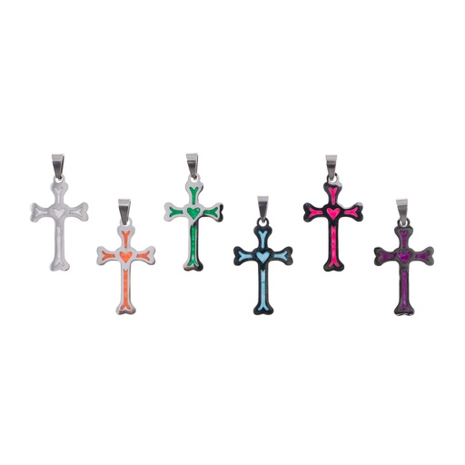 [HKM-72NS029] Ketting (48-55cm) met Kruis/hart 25mm - assorti kleuren - RVS