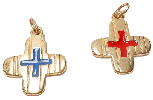 [HKM-89PZ24RD] Croix pendentif/doré/rouge - 22x22mm