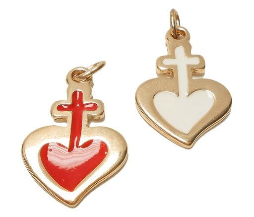 [HKM-89PZ33RD] Coeur pendentif/doré/rouge - 30x20mm