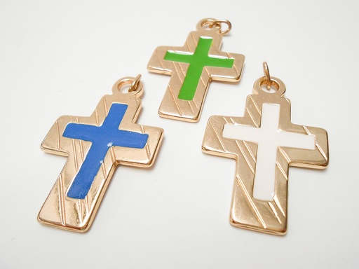 [HKM-89PZ46GR] Croix pendentif/doré/vert - 46x29mm