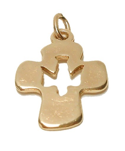 [HKM-89PZ54] Croix pendentif avec colombe/doré - 27x18mm