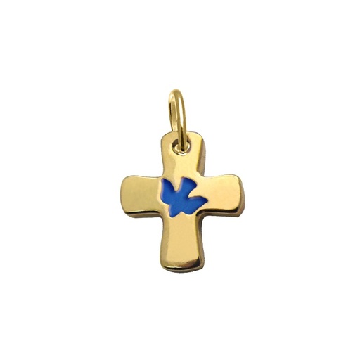 [HKP-46M1833DB] Croix colombe/bleue - laiton Plaqué Or 3μm (14x16mm)