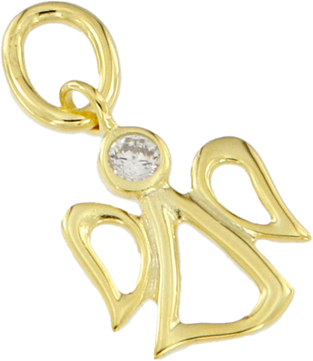 [HKP-49M19] Pendentif ange/pierre zircone blanche - Ag 925‰ Plaqué Or 3μm (15x20mm)