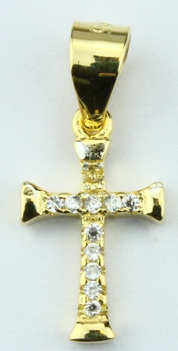 [HKP-49M20] Croix/pierre zircone blanche - Ag 925‰ Plaqué Or 3μm (8x12mm)
