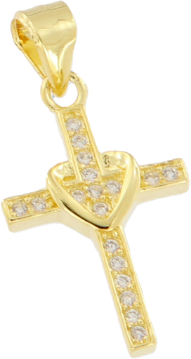 [HKP-49M22] Kruisje strass/wit - hartje - Ag 925‰ verguld 3μm (12x18mm)