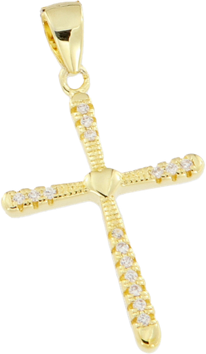 [HKP-49M24] Croix/pierre zircone blanche - Ag 925‰ Plaqué Or 3μm (17x22mm)