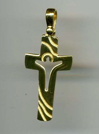 [HKP-53CR05] Croix christ découpé - laiton Plaqué Or 3μm (14x25mm)