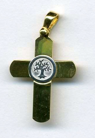 [HKP-53CR07] Cross pendent Tree of life - silver 925% gold plated - OCR 6 (20x25mm)