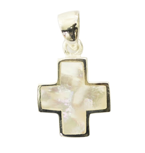 [HKZ-21CR96WT] Croix nacre/blanche - Argent 925‰ rhodié (14x14mm)