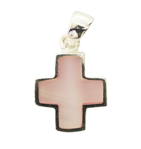 [HKZ-21CR97RS] Croix nacre/rose - Argent 925‰ rhodié (14x14mm)