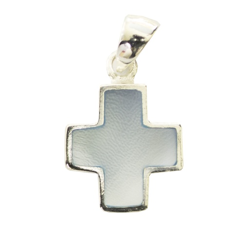 [HKZ-21CR98BL] Croix nacre/bleue - Argent 925‰ rhodié (14x14mm)