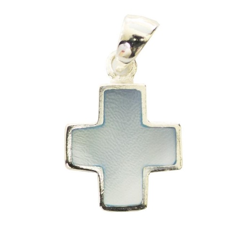 [HKZ-21NA01BL] Croix nacre/bleue - Argent 925‰ rhodié (10x10mm)